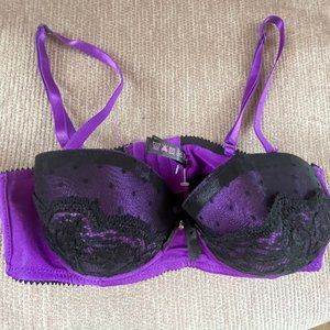 Black Fuchsia Purple Black Bra 34 C